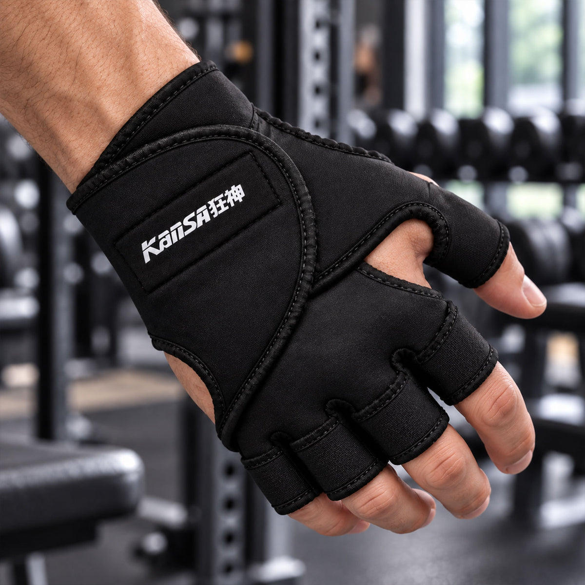 Adjustable wrist wrap on a gym glove