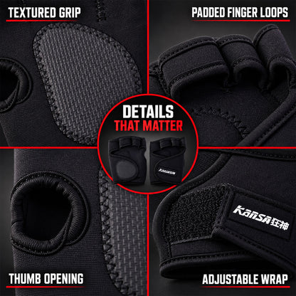 Close-up of padded finger loops thumb opening and textured palm