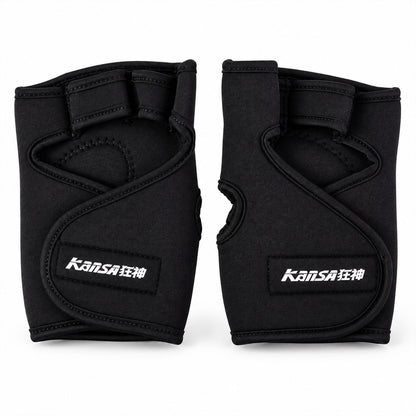 Pair of half finger gym gloves on white background
