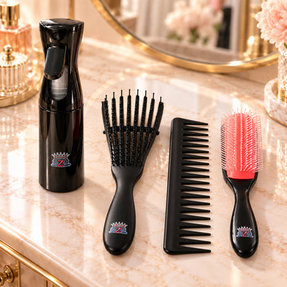 Four in one hair grooming set with spray bottle brushes and wide tooth comb 01