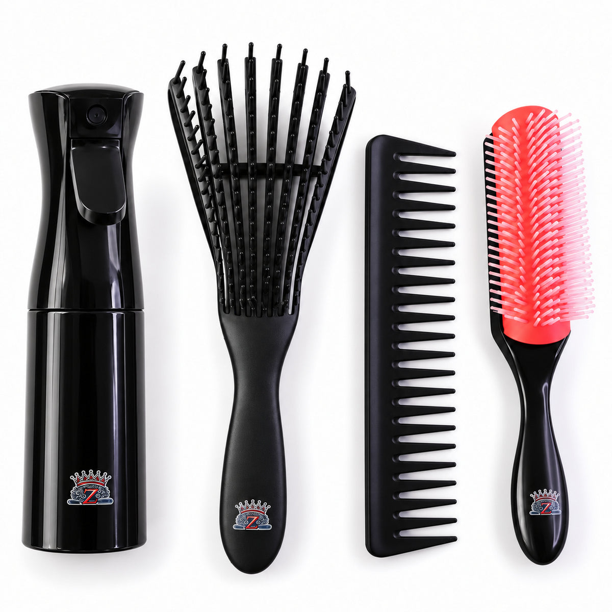 Four in one hair grooming set with spray bottle brushes and wide tooth comb 04