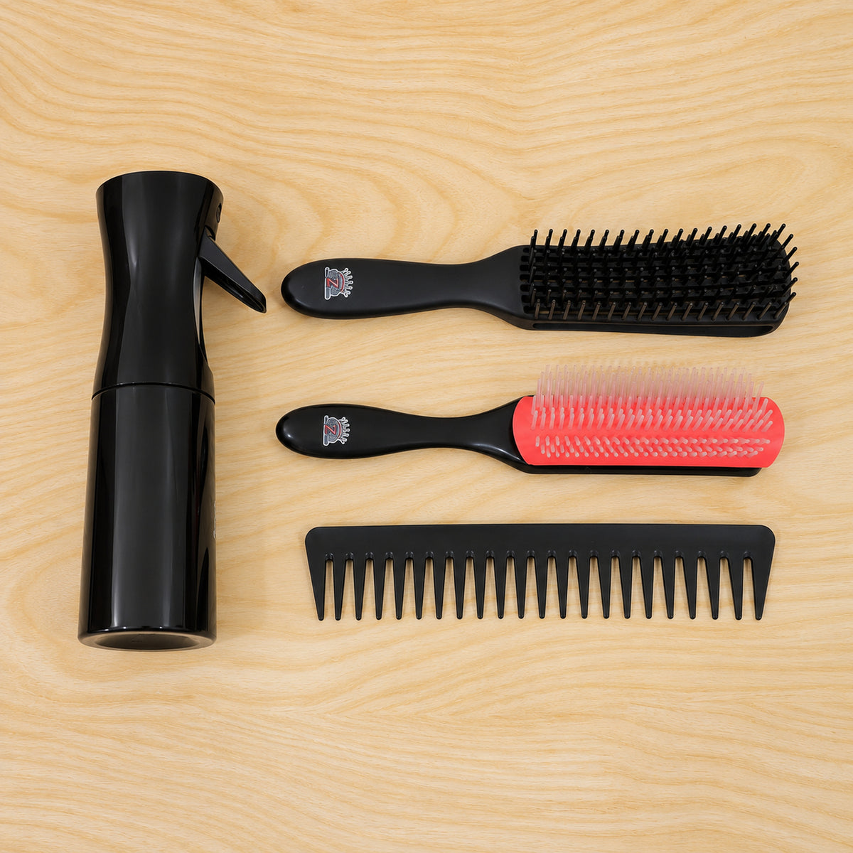 Four in one hair grooming set with spray bottle brushes and wide tooth comb 08