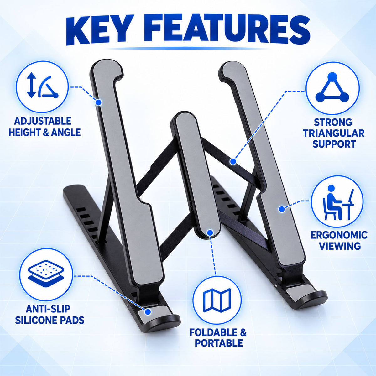 Laptop stand height view