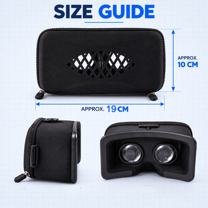 VR headset size guide showing approximately 19 cm width and 10 cm height