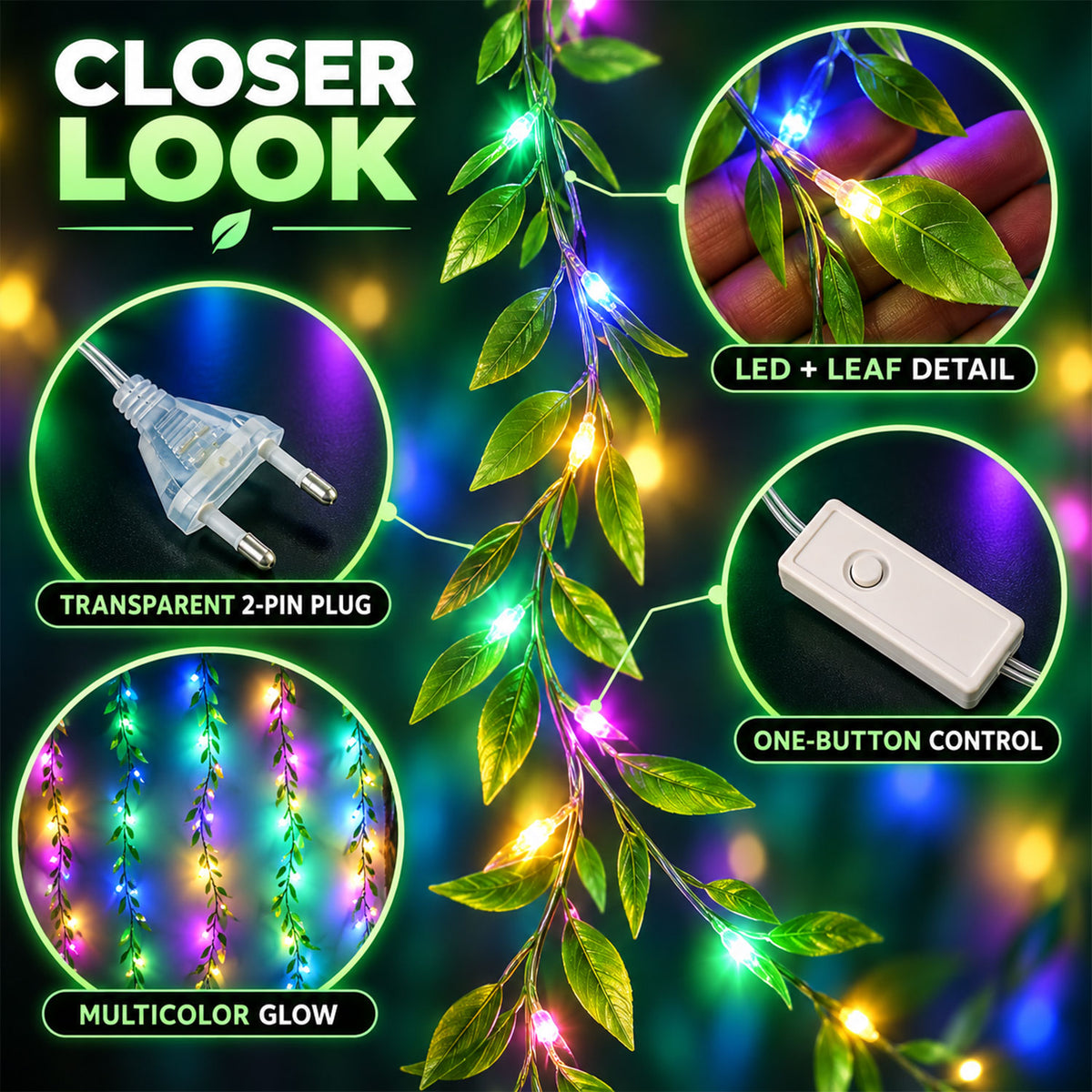 Leaf LED curtain light and button controller details - view 06