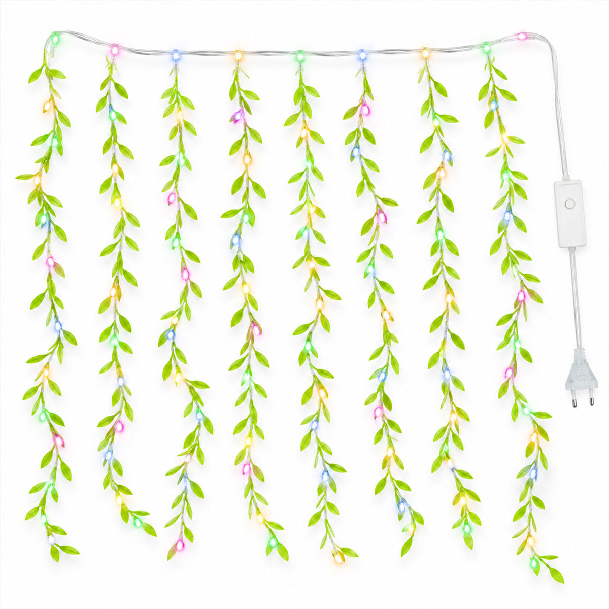 Multicolor LED curtain light with decorative leaf strands - view 08