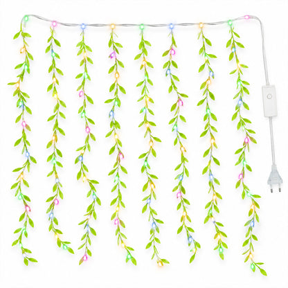 Multicolor LED curtain light with decorative leaf strands - view 08