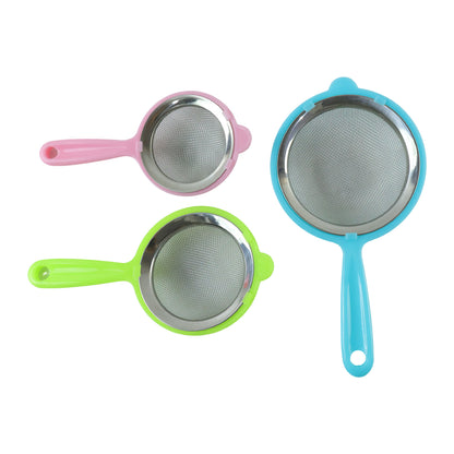 Mesh tea filter strainer set on white background