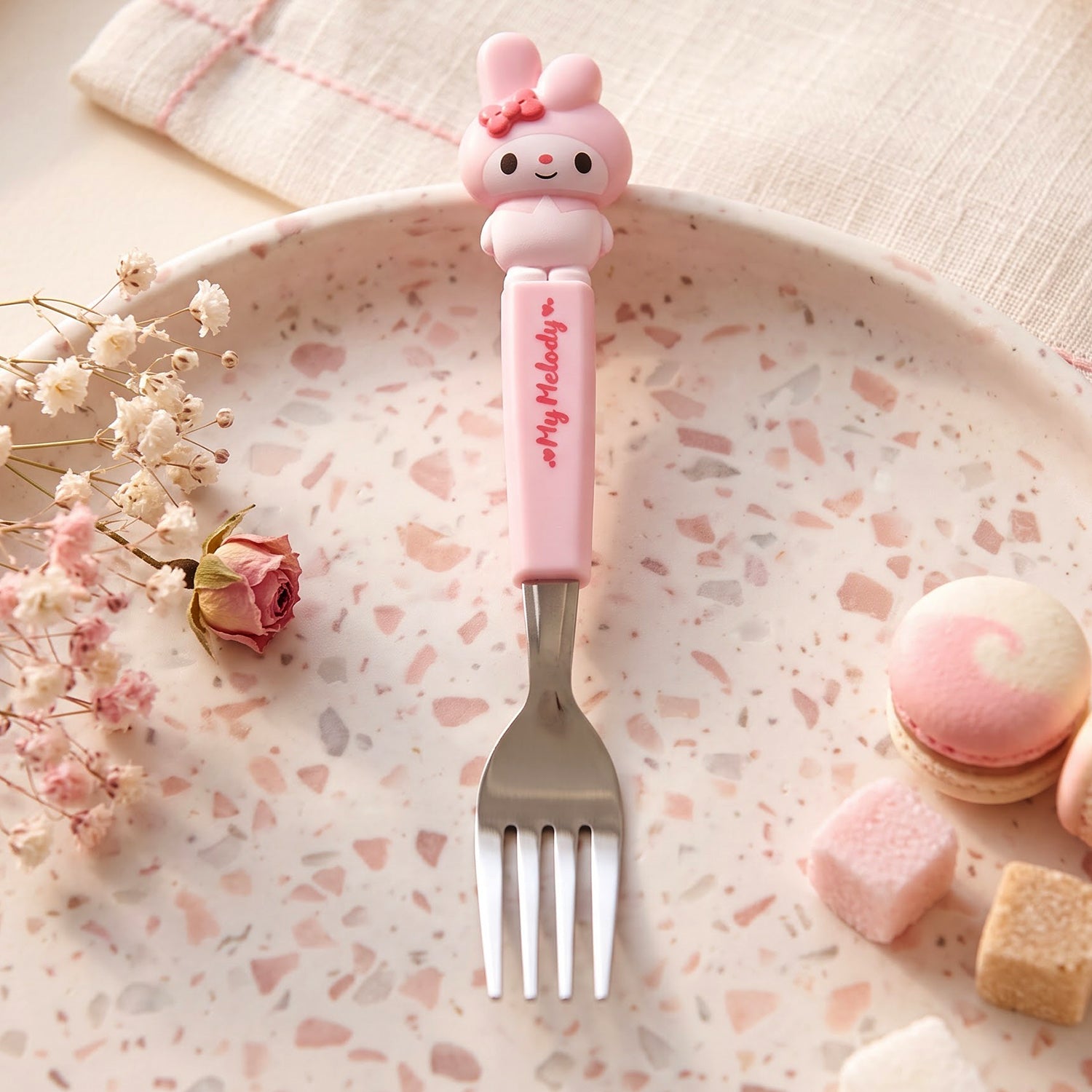 Cartoon stainless steel fork close view