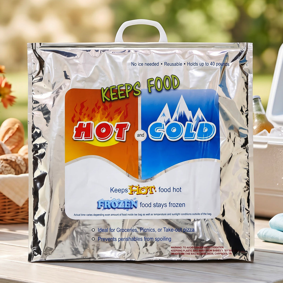 Reusable big thermal food carrier bag front view