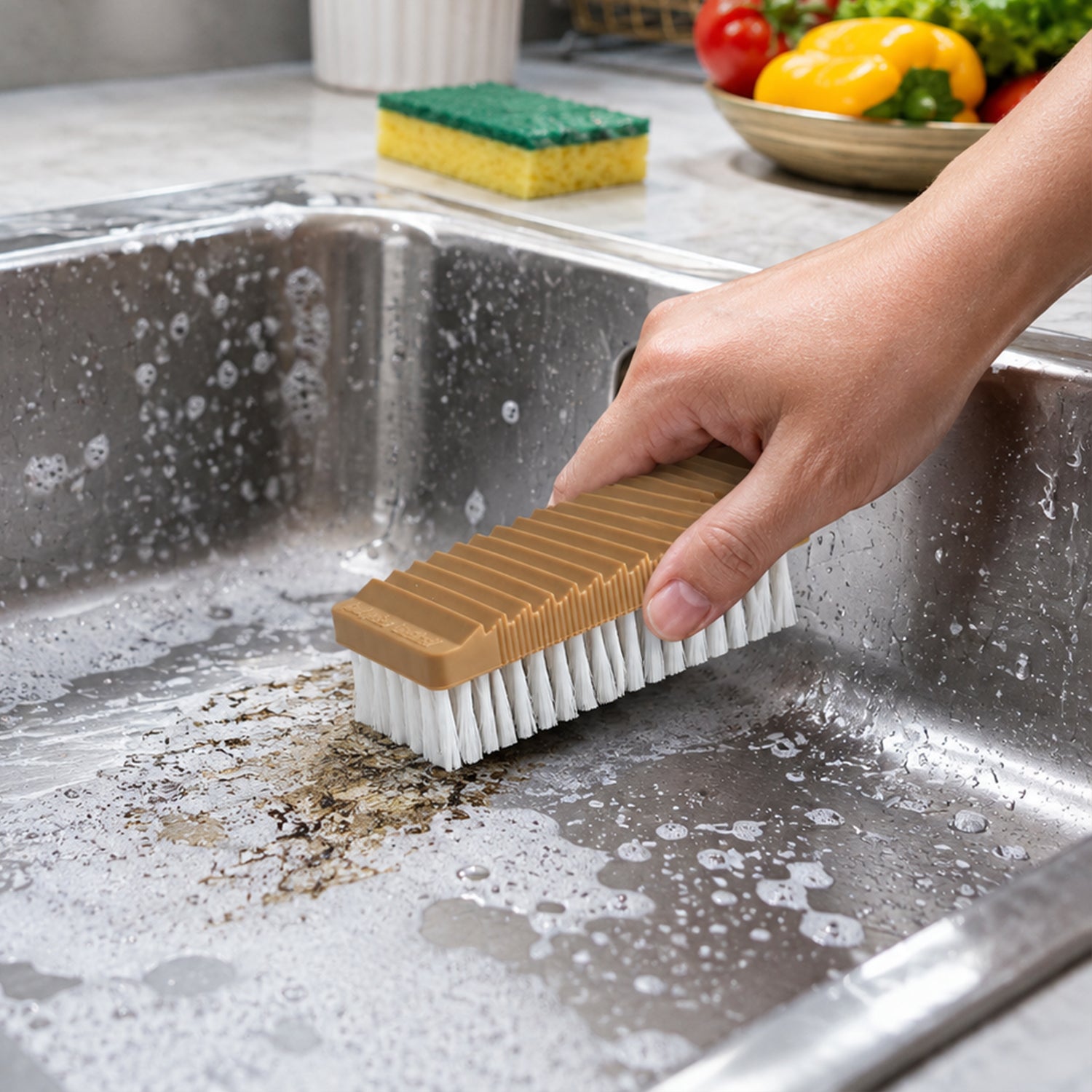 Multipurpose brush cleaning kitchen sink