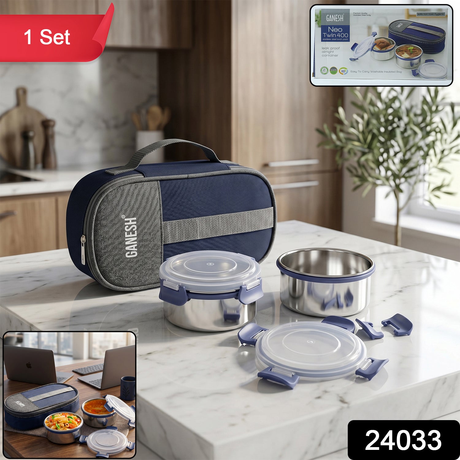 Stainless Steel Lunch Box Set with Airtight Containers