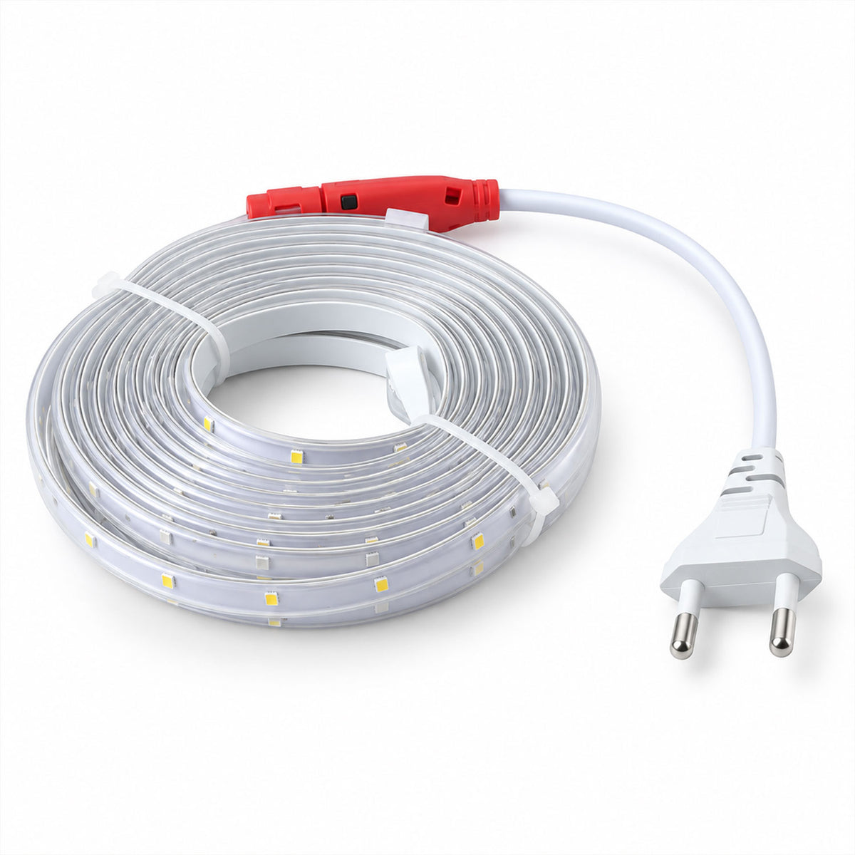 LED rope light with plug on white background