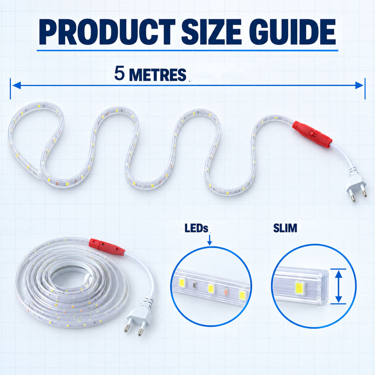 LED rope light dimension reference