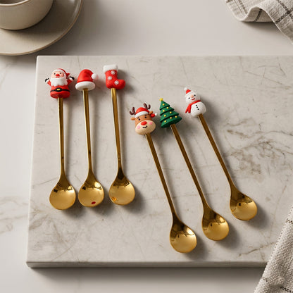 Golden Cartoon Spoon Set with Gift Box Steel Dessert Coffee Tea Spoons (6 Pc Set)