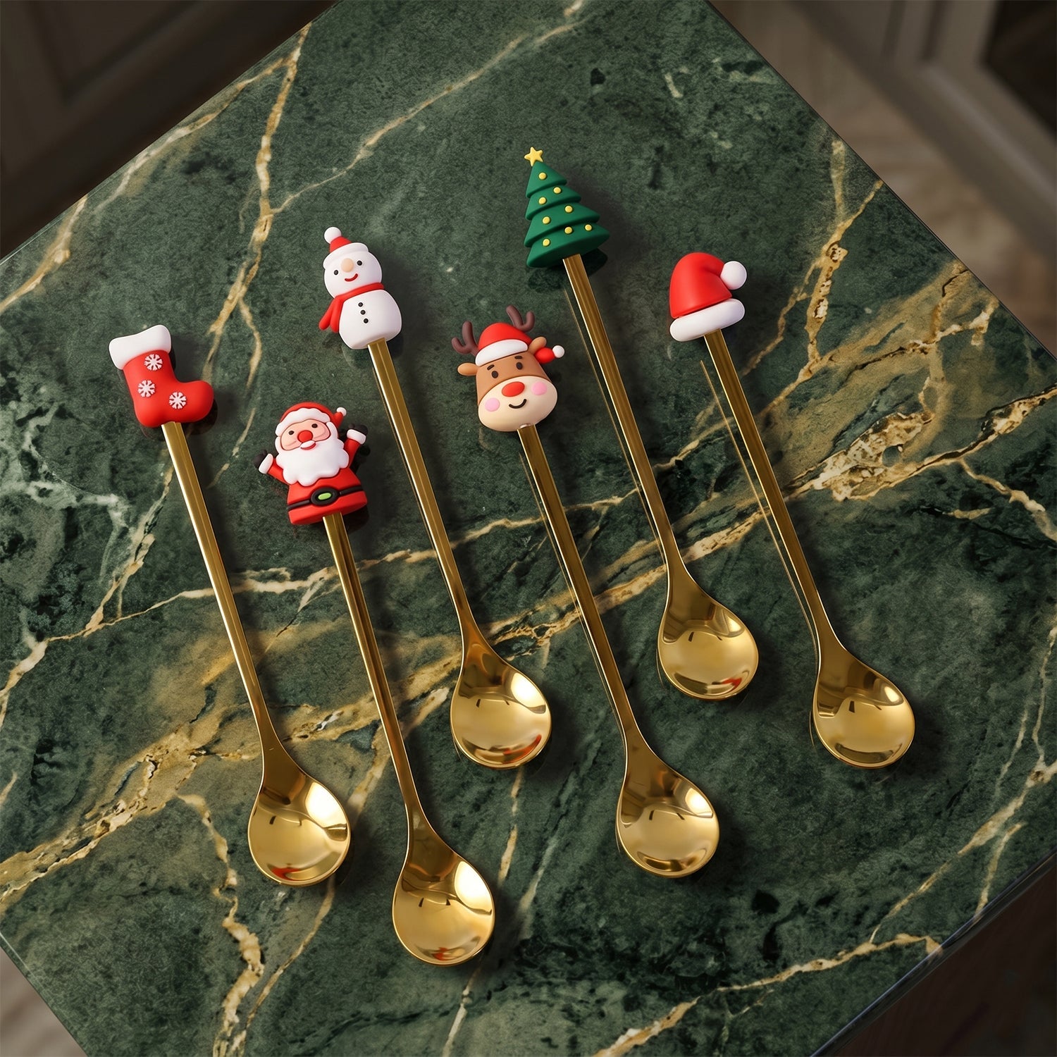 Golden Cartoon Spoon Set with Gift Box Steel Dessert Coffee Tea Spoons (6 Pc Set)
