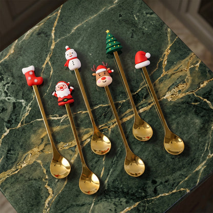 Golden Cartoon Spoon Set with Gift Box Steel Dessert Coffee Tea Spoons (6 Pc Set)