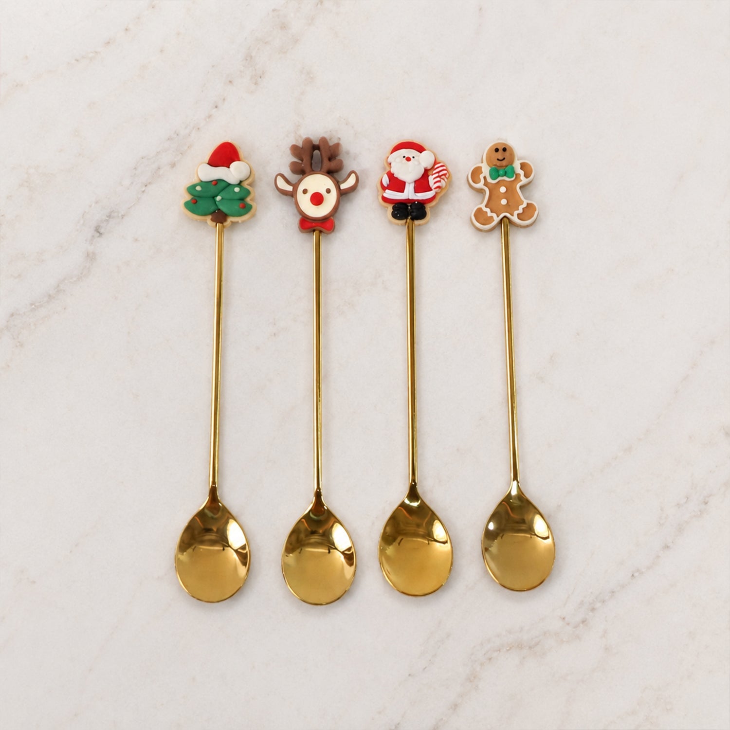 Mix Golden Cartoon Spoon Set with Gift Box Steel Dessert Coffee Tea Spoons (4 Pc Set)