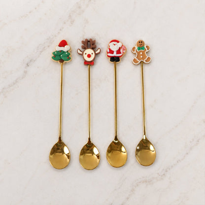 Mix Golden Cartoon Spoon Set with Gift Box Steel Dessert Coffee Tea Spoons (4 Pc Set)