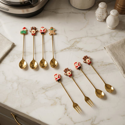 Mix Golden Cartoon Spoon Set with Gift Box Steel Dessert Coffee Tea Spoons (4 Pc Set)