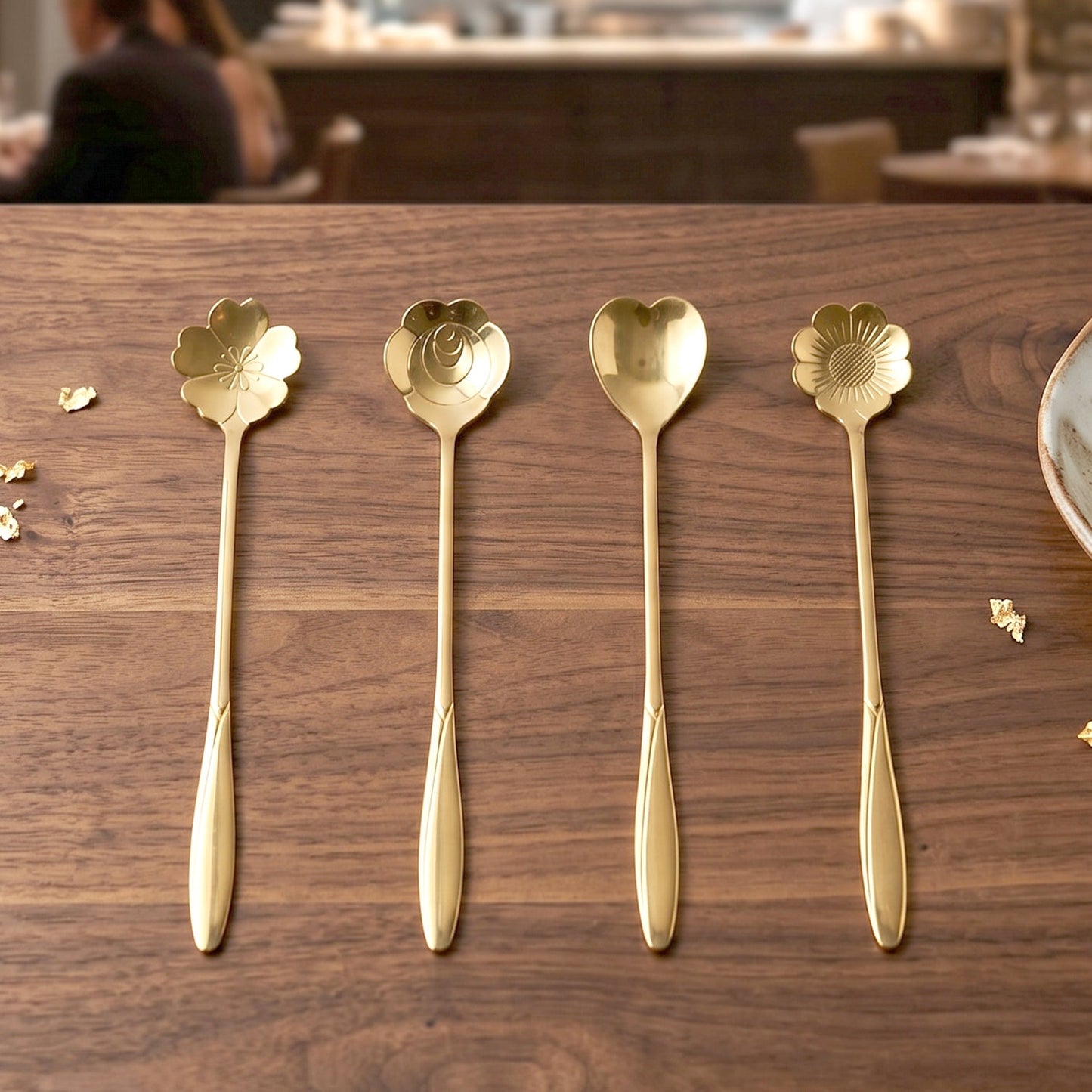 Golden Mini Serving Spoon Set Steel Dessert Tea Coffee Spoons for Home (4 Pc Set)