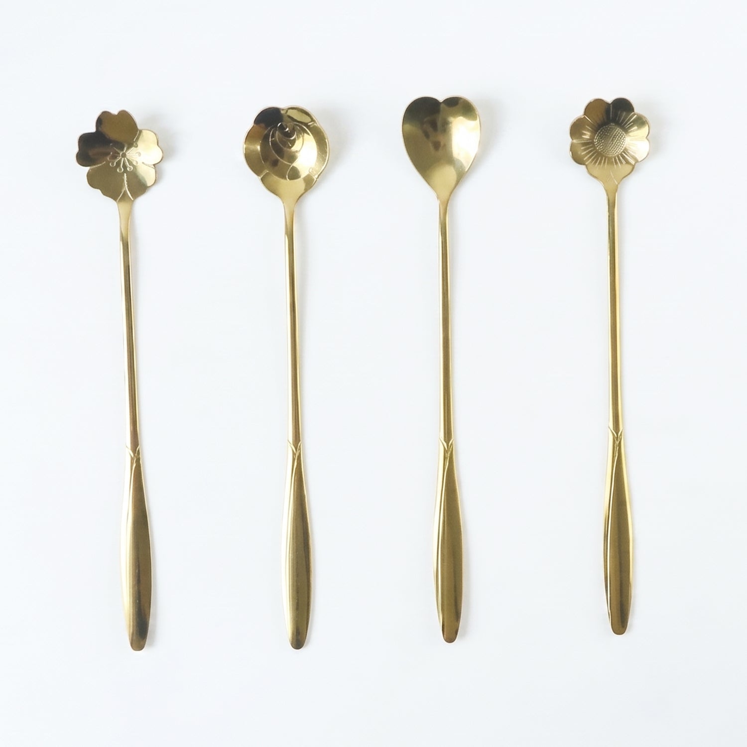 Golden Mini Serving Spoon Set Steel Dessert Tea Coffee Spoons for Home (4 Pc Set)