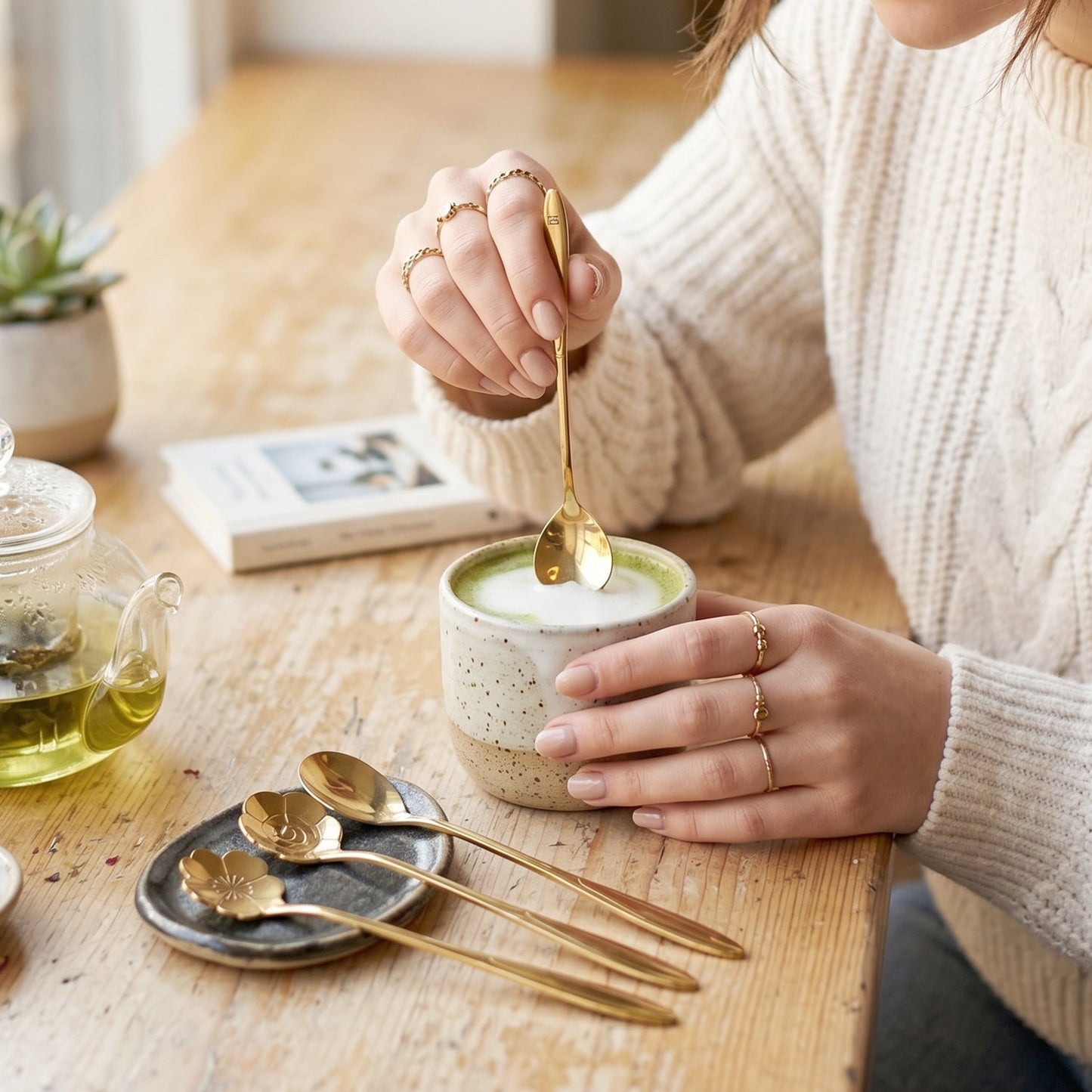 Golden Mini Serving Spoon Set Steel Dessert Tea Coffee Spoons for Home (4 Pc Set)