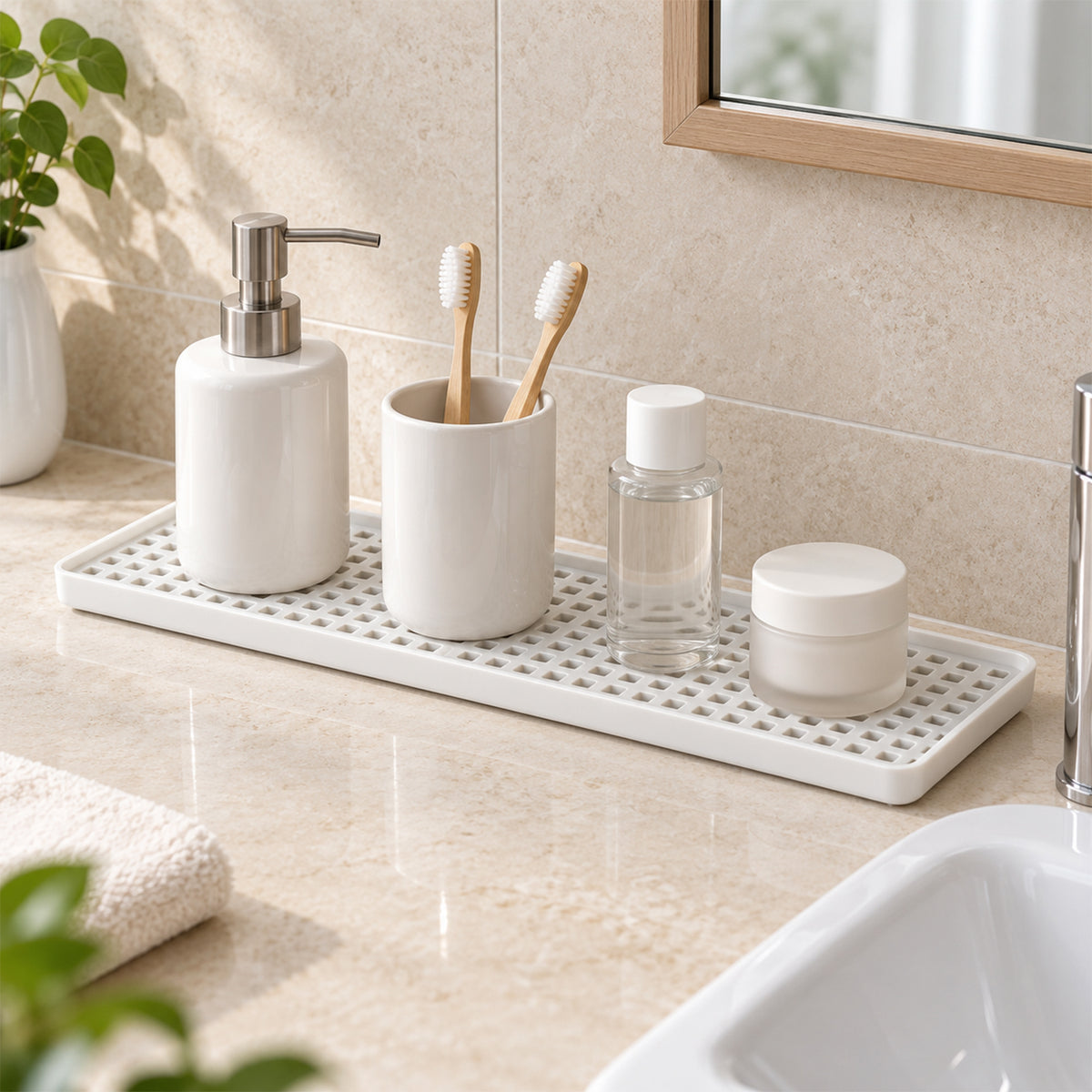 Plastic drain rack bathroom counter use