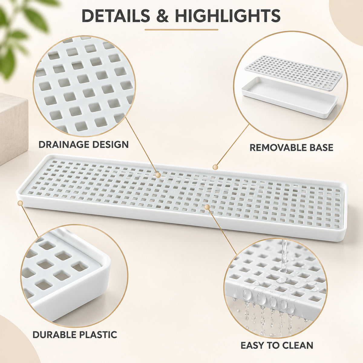 Plastic drain rack details and highlights