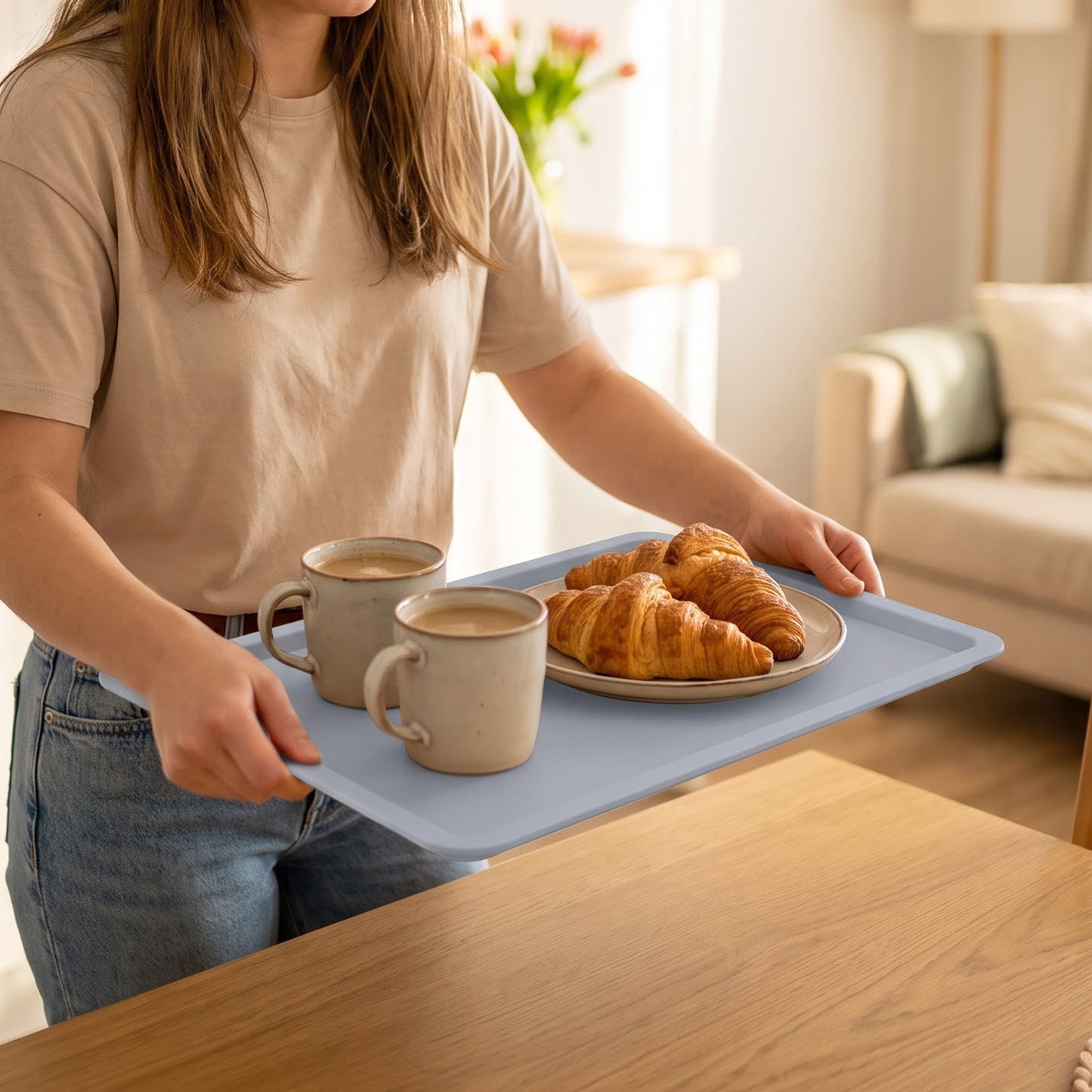 Tea serving tray with cups and snacks