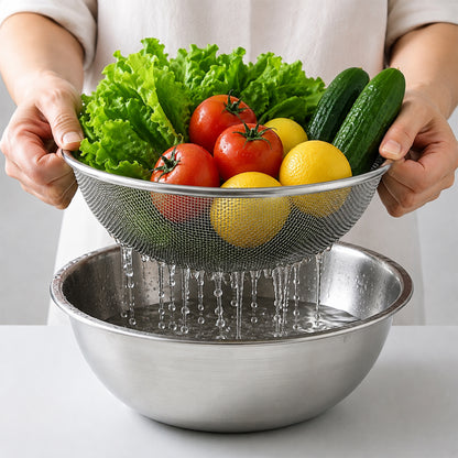 Kitchen strainer bowl holding vegetables