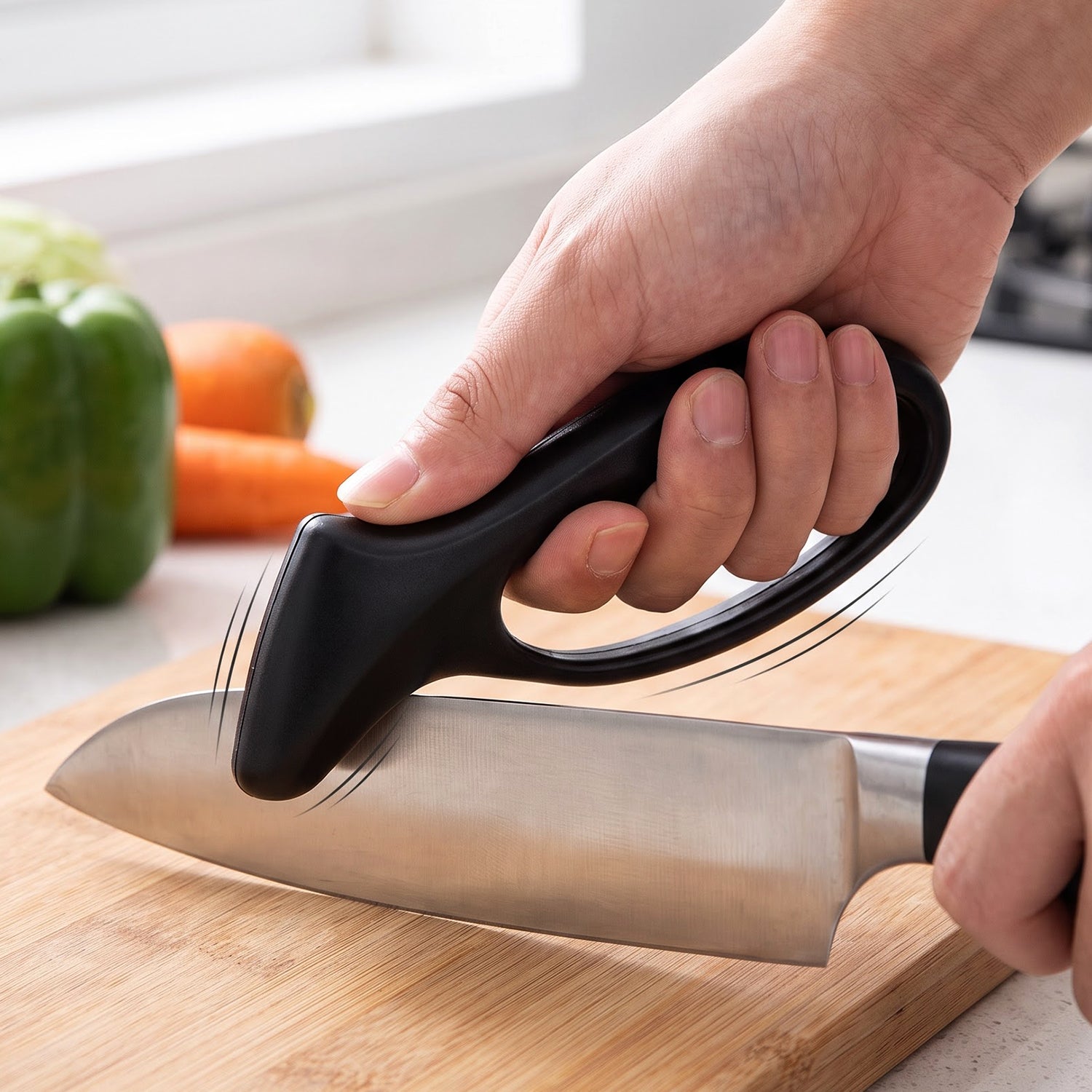 Kitchen knife sharpener demonstration
