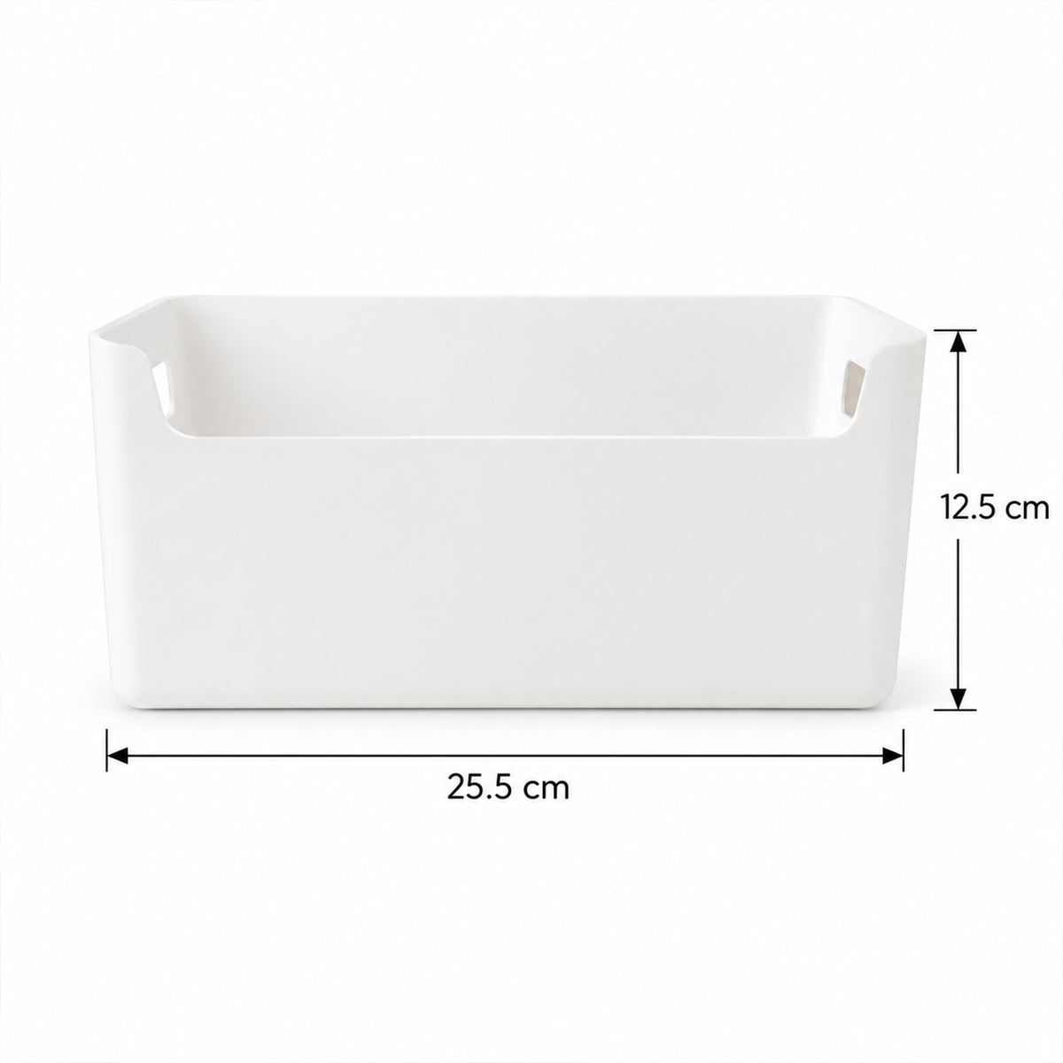Storage box size guide showing 25.5 by 12.5 cm