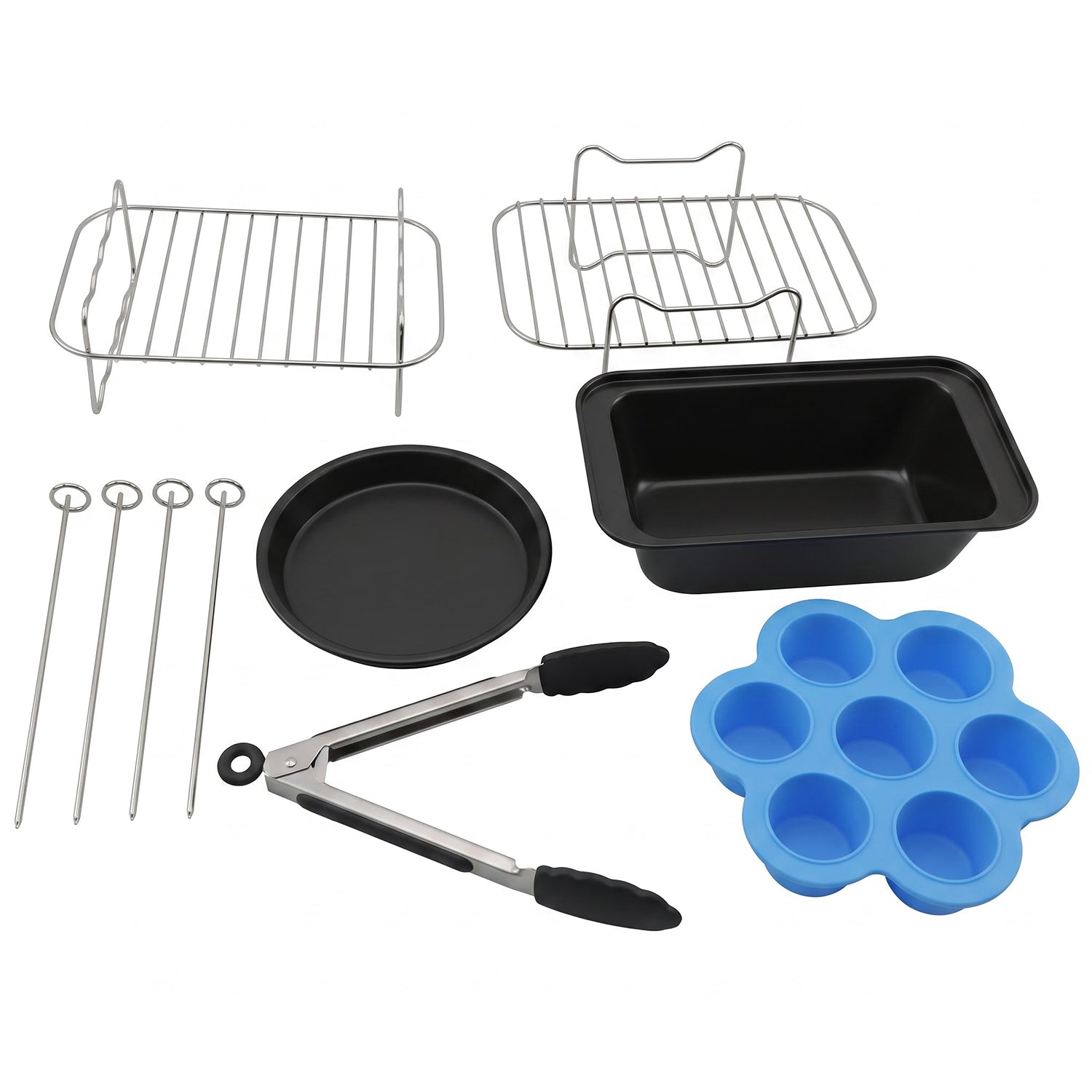 Air fryer accessories combo on white background
