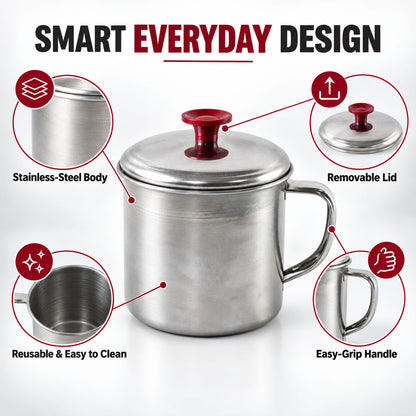 Stainless steel tea coffee mug with lid - everyday design