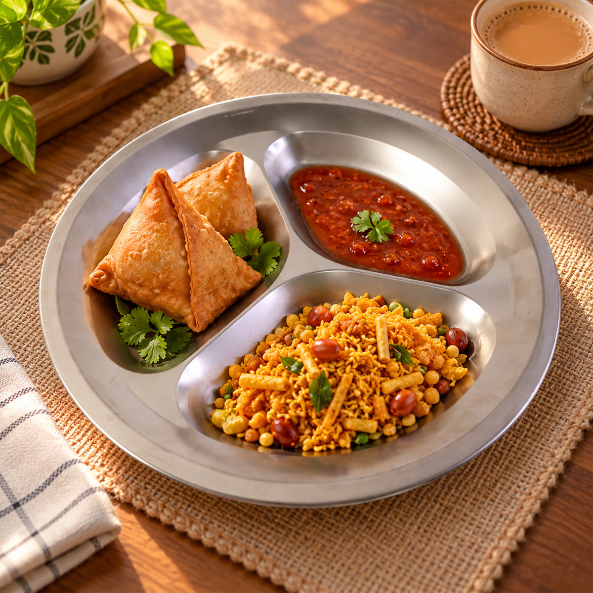 Stainless steel three compartment plate - main display