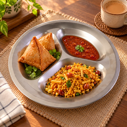 Stainless steel three compartment plate - main display