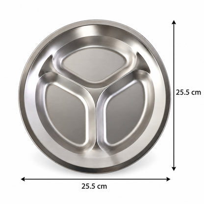 Stainless steel three compartment plate - dimensions