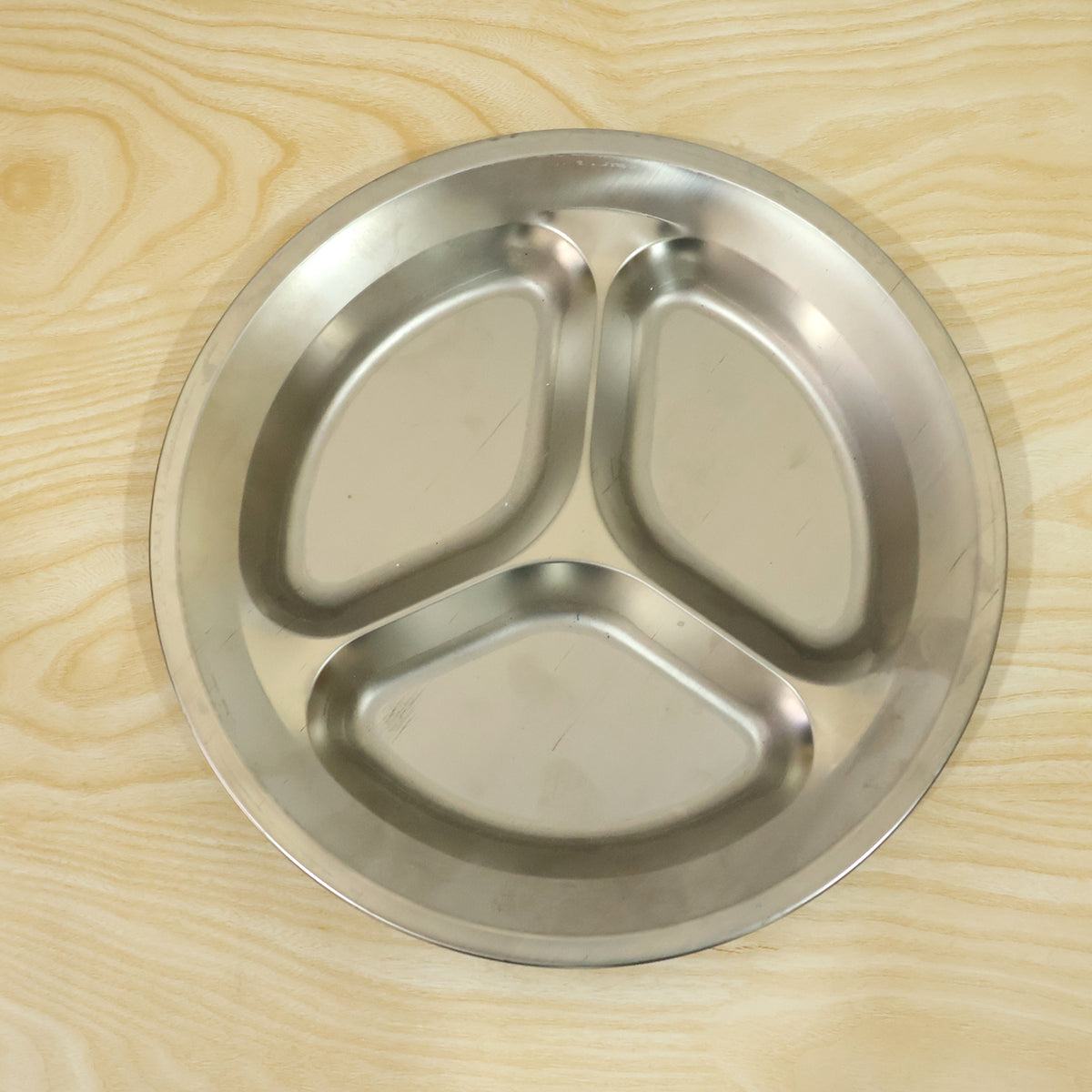 Stainless steel three compartment plate - actual product