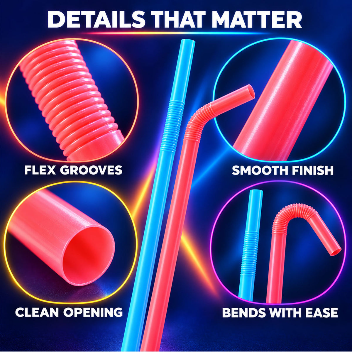 Colourful bendable plastic drinking straws sixty piece set 02