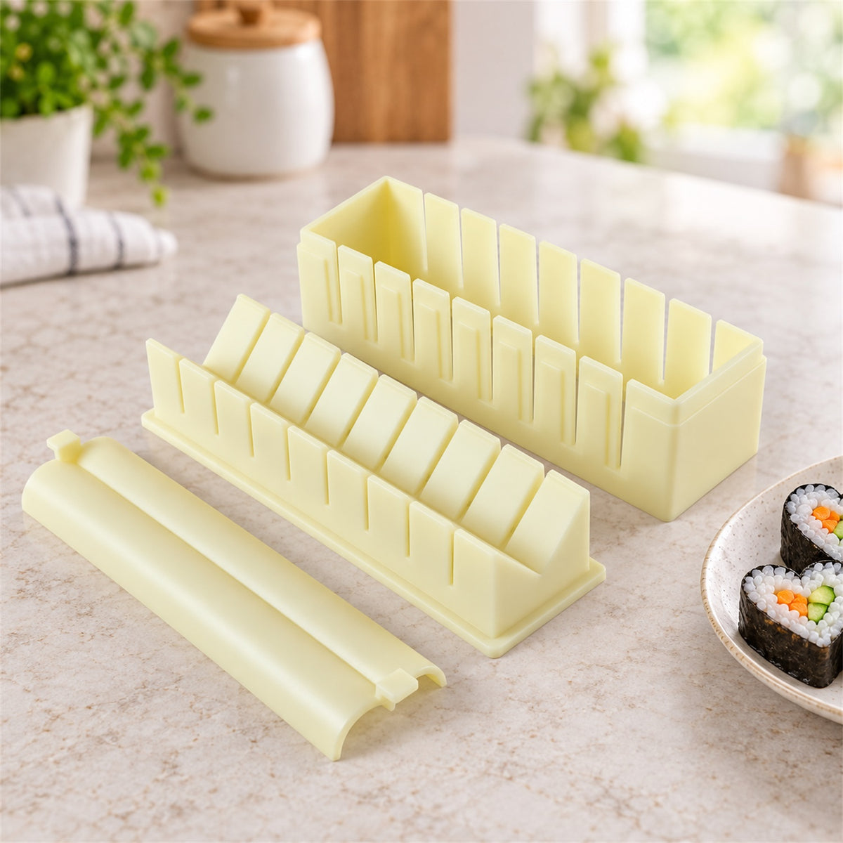 Sushi roll maker mold with removable press and slicing guide, product view 10