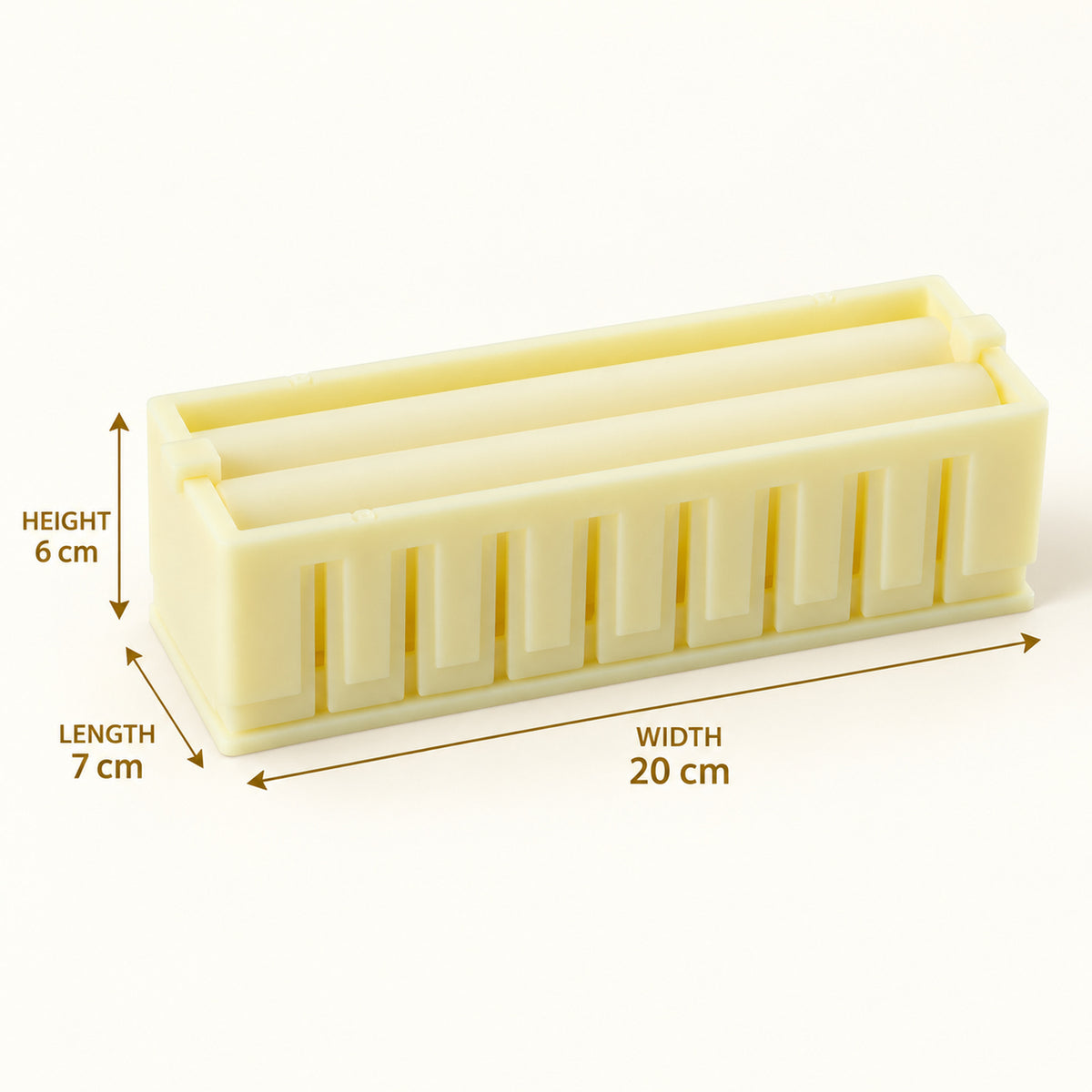 Sushi roll maker mold with removable press and slicing guide, dimensions