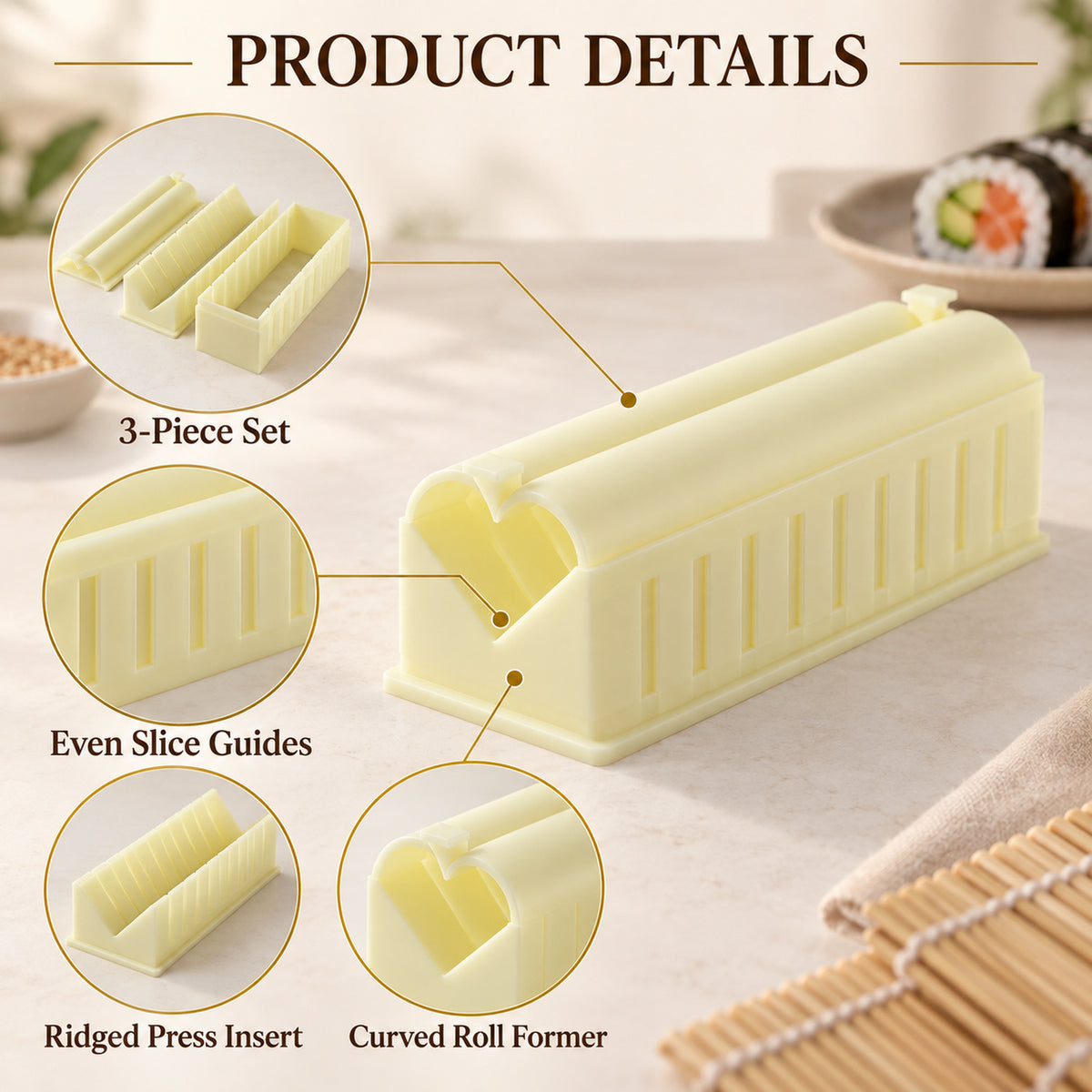 Sushi roll maker mold with removable press and slicing guide, product view 8
