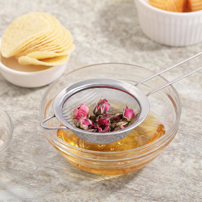SS Tea Strainer Fine Mesh Sieve Stainless Steel with Long Handle Kitchen (1 Pc)