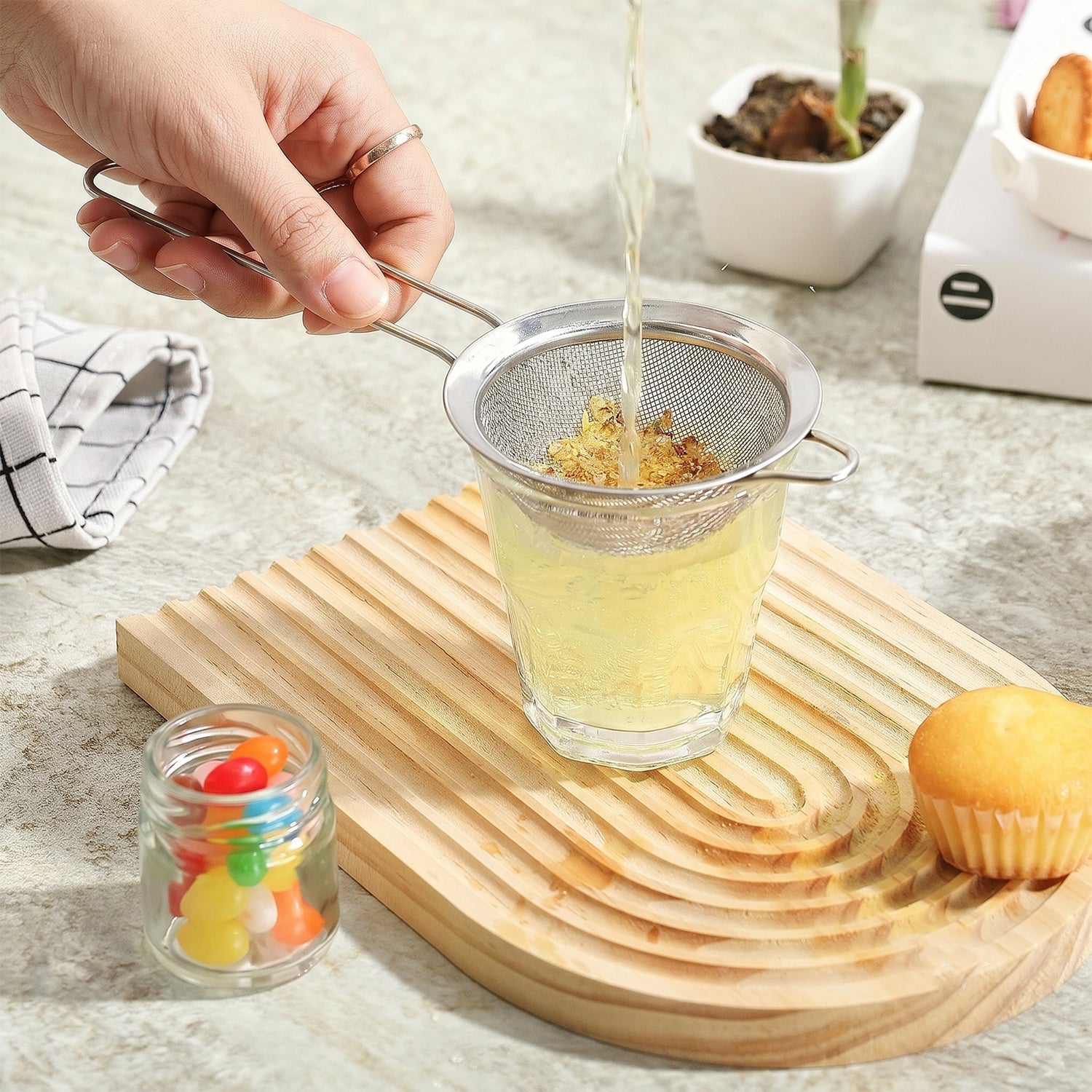 SS Tea Strainer Fine Mesh Sieve Stainless Steel with Long Handle Kitchen (1 Pc)