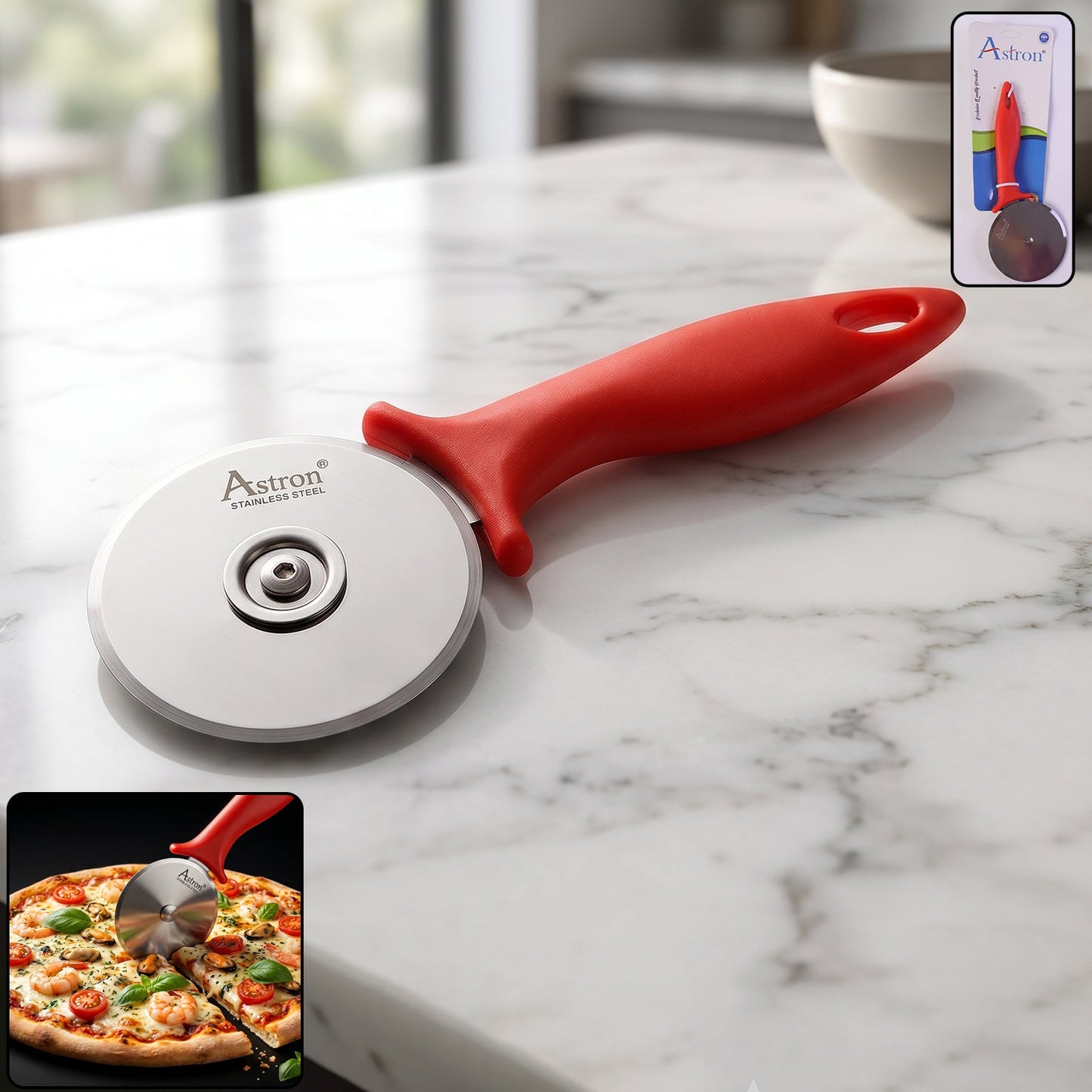 SS Pizza Cutter Wheel with Plastic Handle Stainless Steel Sharp Slicer (1 Pc)