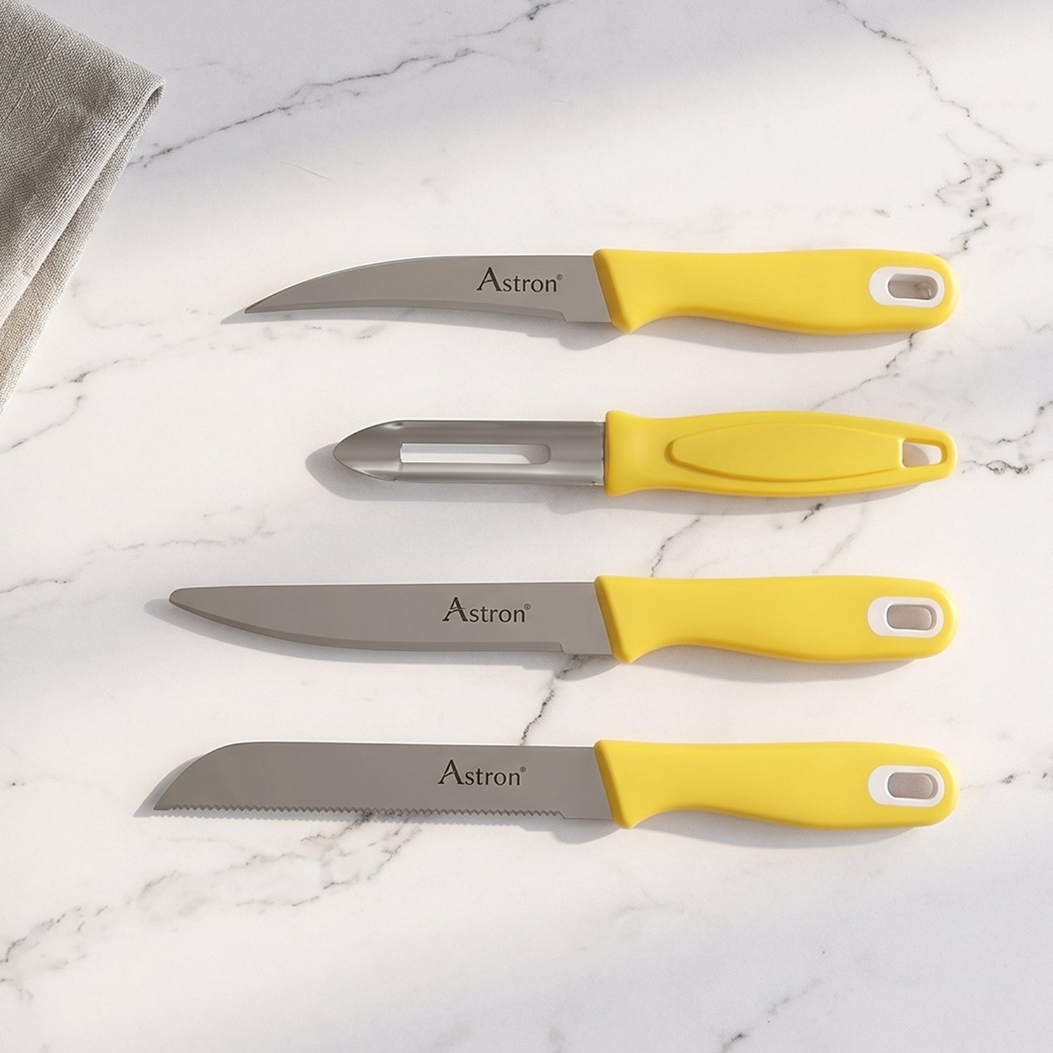 SS Kitchen Knife Set with Plastic Handle Stainless Steel Peeler Combo (4 Pc)
