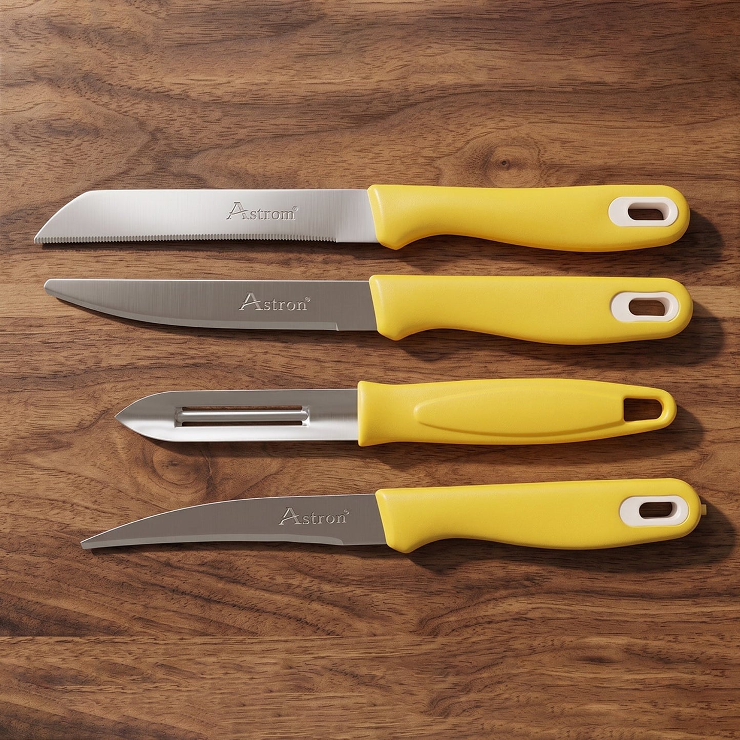 SS Kitchen Knife Set with Plastic Handle Stainless Steel Peeler Combo (4 Pc)