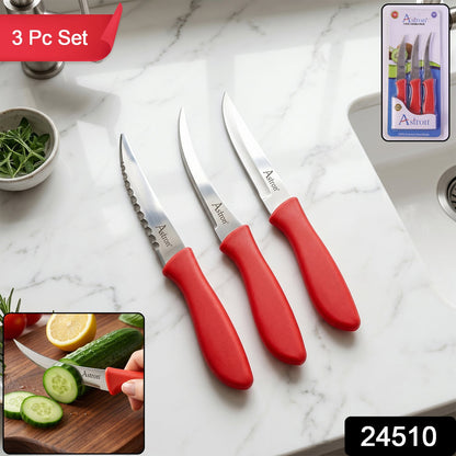 SS Classic Kitchen Knife Set Stainless Steel with Plastic Handle Combo (3 Pc)