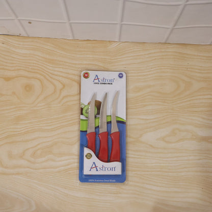 SS Classic Kitchen Knife Set Stainless Steel with Plastic Handle Combo (3 Pc)
